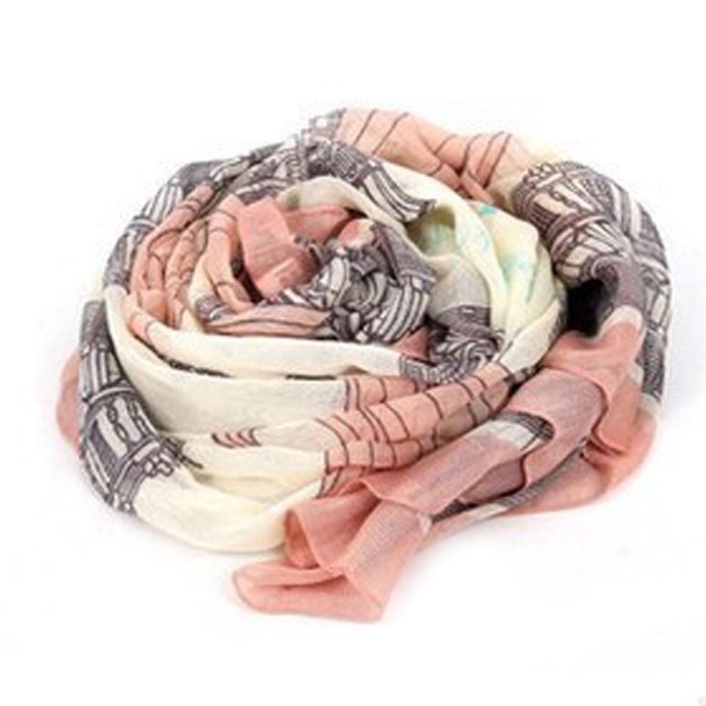 Paris Print Pink and Grey Sheer Chiffon Scarf - Picture 3 of 5